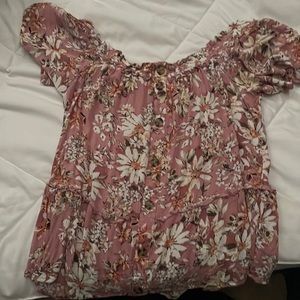 Pink shirt with orange and white flowers. Fancy shirt.